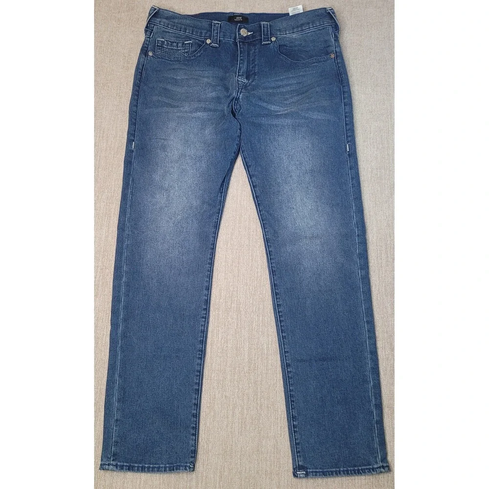 True Religion Geno Relaxed Slim Mens Jeans Blue Medium Wash Size 34